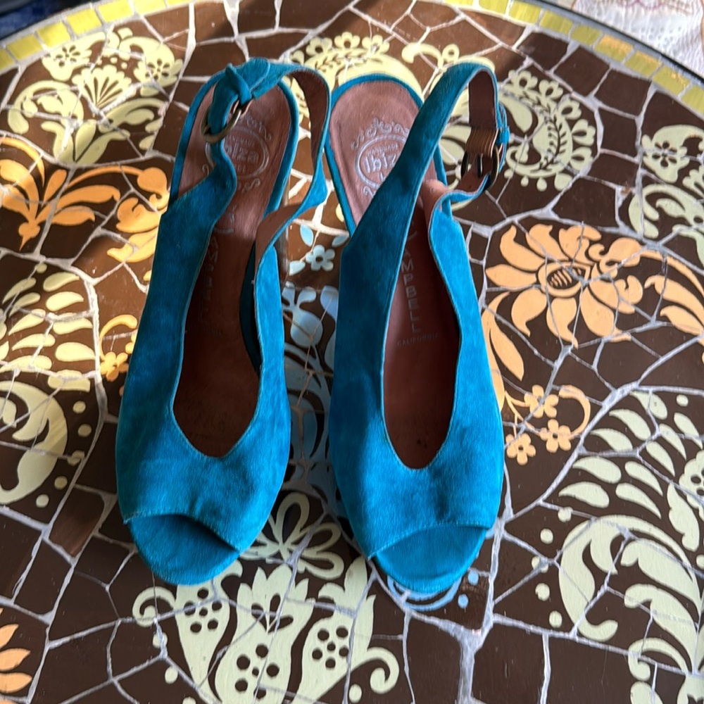 Jeffrey Campbell Teal Suede Peep-Toe Slingback Heels